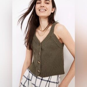 Olive Knit Button-Up Tank Top